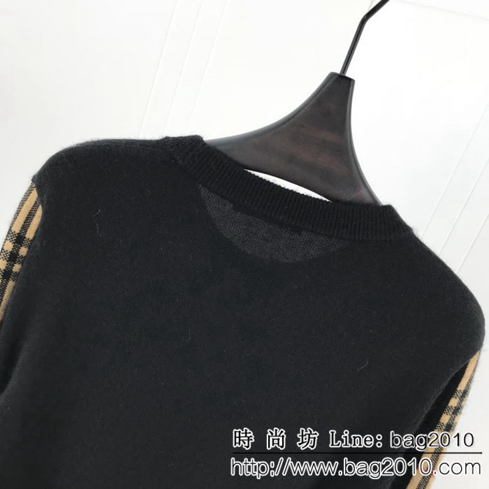 Burberry巴寶莉 18ss秋冬新款貂絨羊毛衫 騎士刺繡小logo 袖子經典格紋 100%羊毛面料 高版本 ydi2343